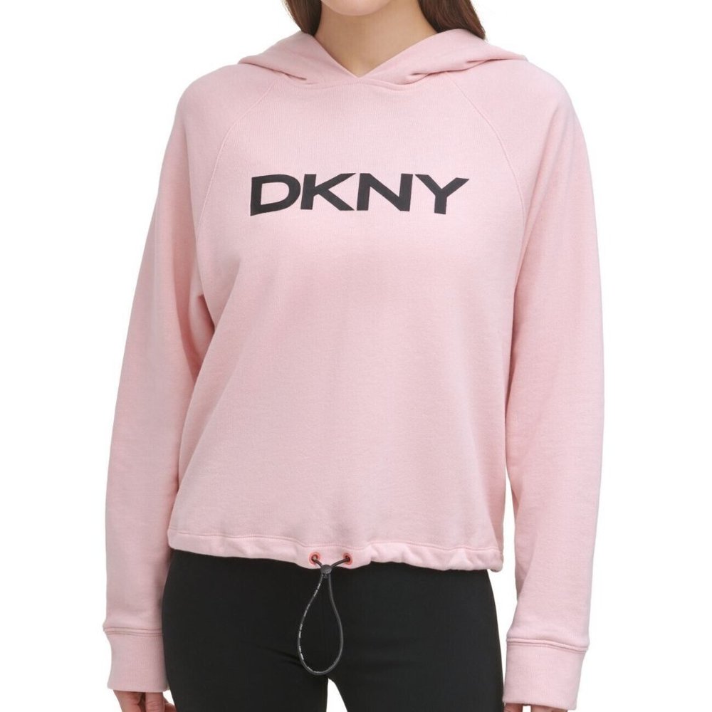 DKNY Womens Long Sleeve Drawstring-Hem Graphic Hoodie, Rosewater, Medium